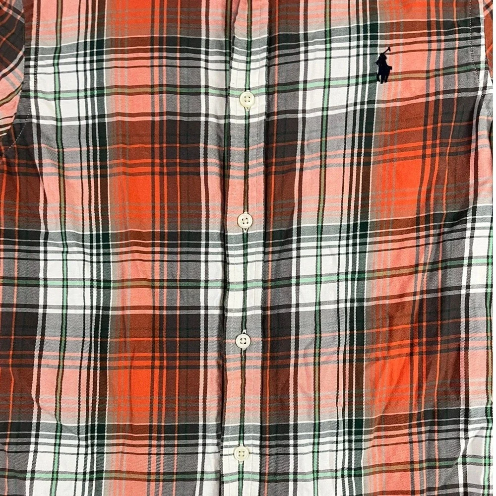 Ralph Lauren Button-Down Boys L 14-16 Plaid Orange Black White EUC